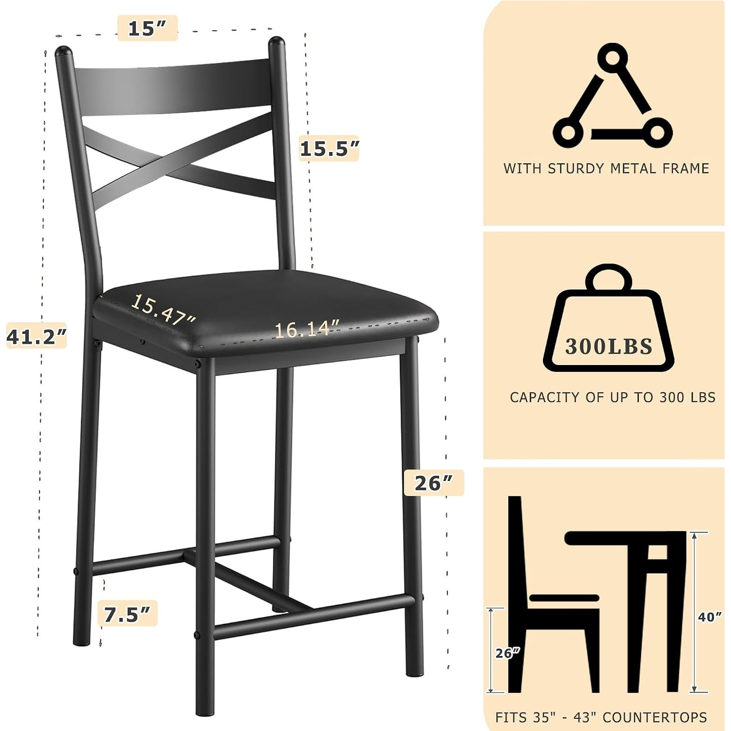 背もたれ付き、厚めのクッション入り、合成皮革の座面、強化され - Home Bar Lounge のレビューと価格