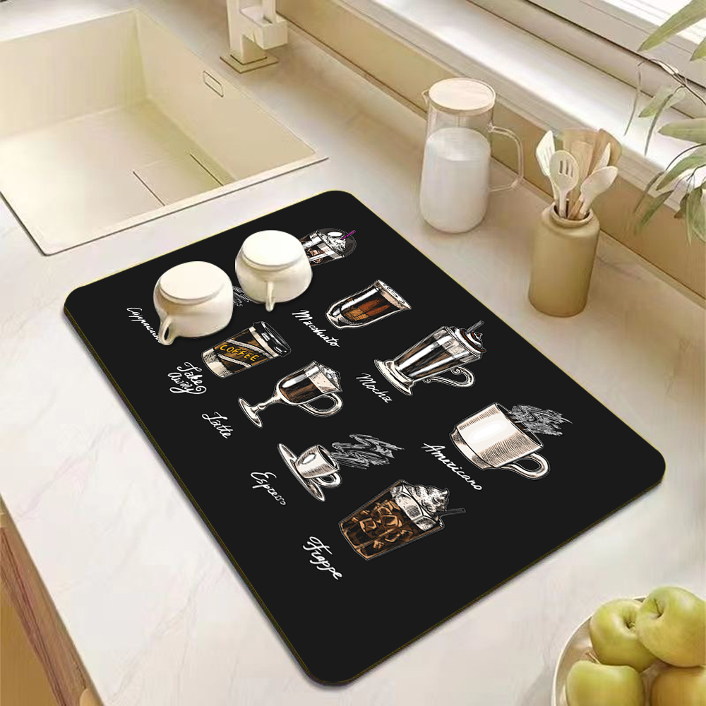 クラシックなコーヒー柄の食器乾燥マット 滑り止め 超吸収性  - Bar Mat Rubber のレビューと価格